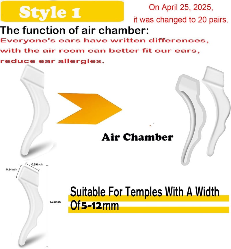 FSACLE Glasses Ear Grips Air Chamber - 20 Pairs Eye Glasses Ear Grippers Anti-Slip Holder, Silicone Ear Hook, Glasses Ear Grip Sleeve Retainer for Sports Glasses, Sunglasses Reading (Clear) - Image 2